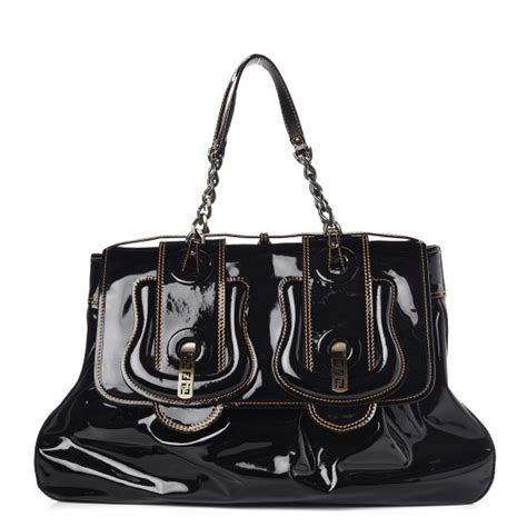 FENDI Patent Large B Bag Black 301681 